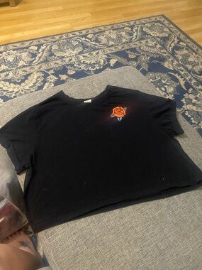 Black Crop Tee with Orange Rose Chest Graphic